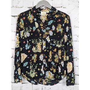 ANTHROPOLOGIE MAEVE Woodland Creatures Novelty Whimsical Print Shirt Size 10